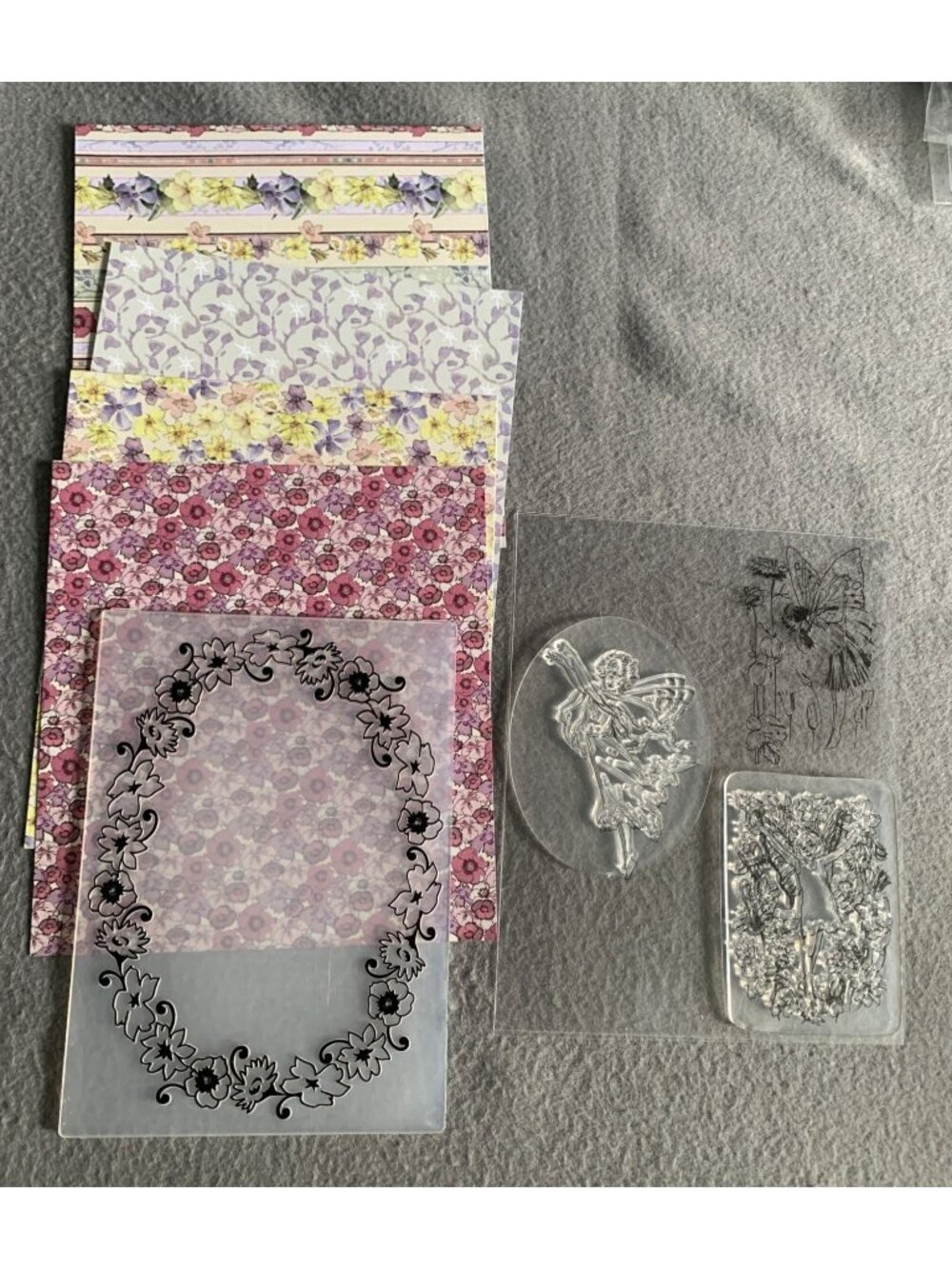 Crafting Paper Fairy Stamp Embossing Folder Set Floral Clear Cling Acrylic Stamp